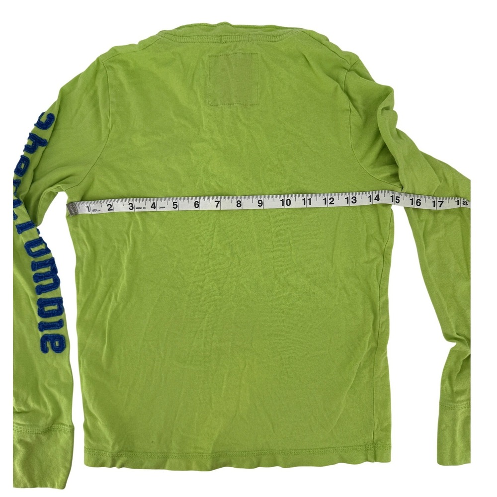 Abercrombie Y2K Boys Lime Green Henley Long Sleeve Shirt Muscle Fit Medium M - Picture 6 of 7